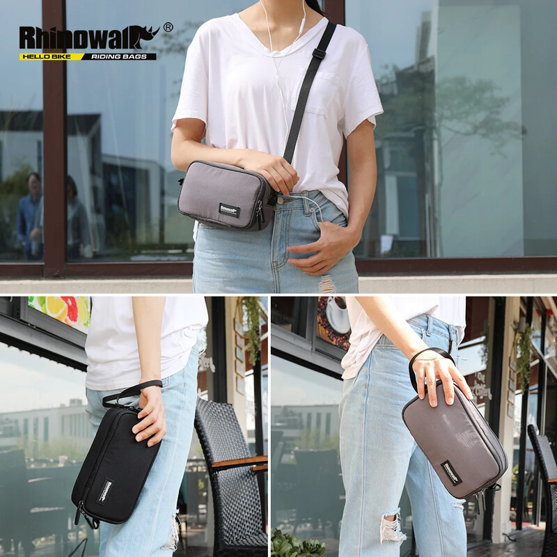 RHINOWALK torba za upravljač bicikla, višenamjenska vodootporna torbica za mobilni telefon za bicikl, crne sive boje, veliki kapacitet X2011
