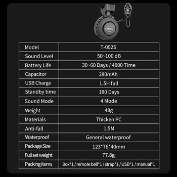 TWOOC T-002S MTB шосеен велосипед Електронен звънец USB зареждане Колоездене Аудио Велосипед Кормило Клаксон Предупреждение за безопасност Аларма Тромпет