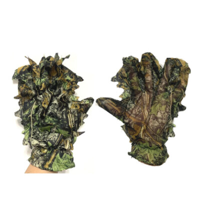 Hunting Ghillie Gloves Camouflage Suit Gloves Bionic Leafy Camouflage Headwear for Jungle Wildlife Photography Camo