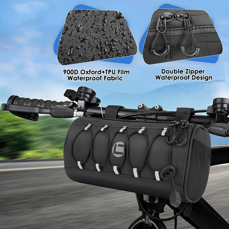 Vodootporna torba za upravljač bicikla - torba za upravljač bicikla s velikim reflektirajućim područjem i trakama, prednja torbica s vodootpornim patentnim zatvaračem