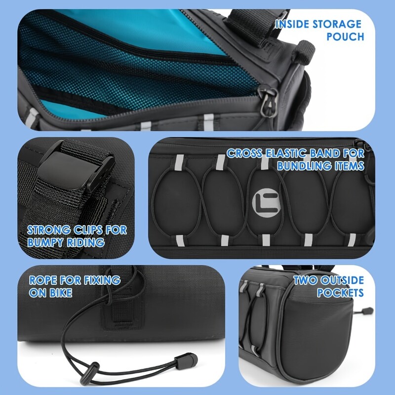 Vodootporna torba za upravljač bicikla - torba za upravljač bicikla s velikim reflektirajućim područjem i trakama, prednja torbica s vodootpornim patentnim zatvaračem