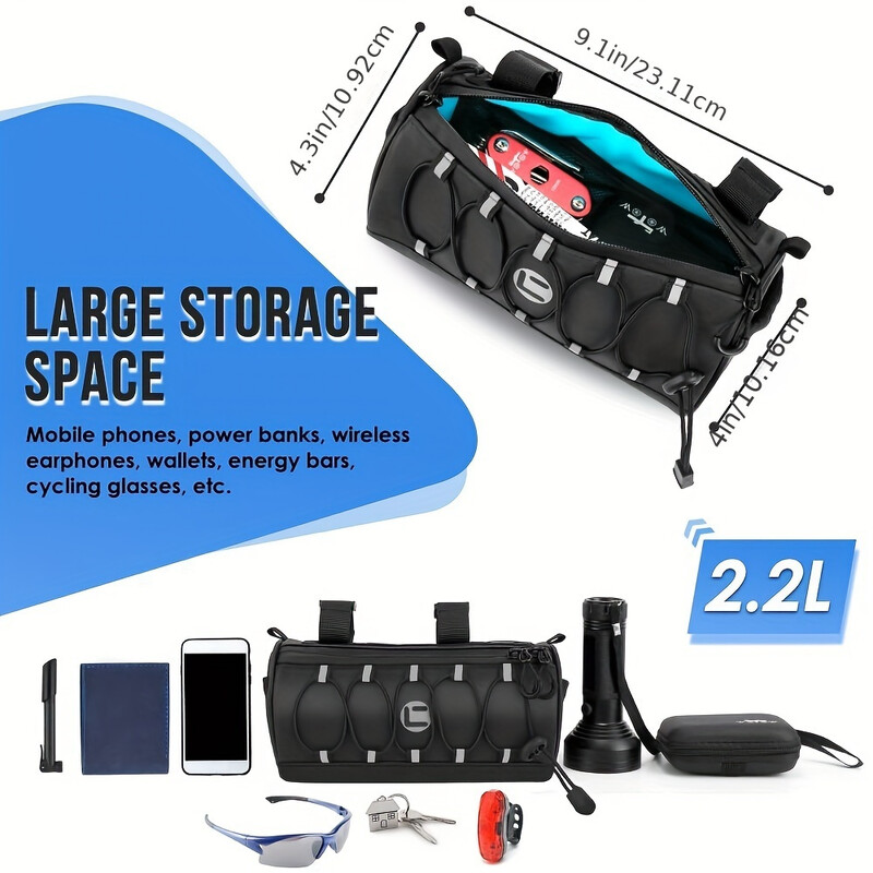 Vodootporna torba za upravljač bicikla - torba za upravljač bicikla s velikim reflektirajućim područjem i trakama, prednja torbica s vodootpornim patentnim zatvaračem