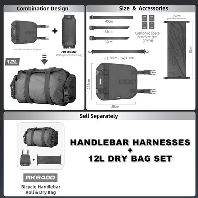 Rhinowalk Bilke kormányhevederek 12 literes száraztáska vízálló levehető első táska nagy méretű rögzíthető alaphoz illeszkedik MTB országúti kerékpározáshoz
