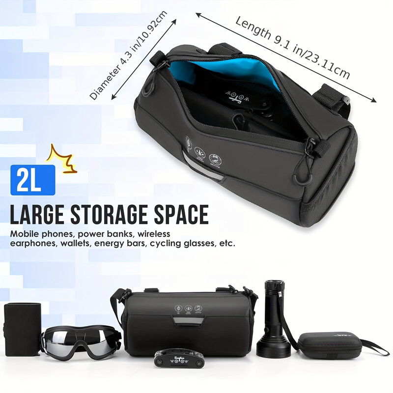 Geantă pentru ghidon bicicletă impermeabilă - Geantă pentru ghidon pentru bicicletă cu suprafață reflectorizantă mare, husă față pentru bicicletă cu fermoar rezistent la apă