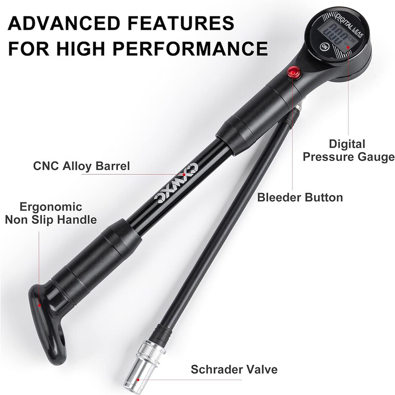 Pumpa za bicikl Schrader ventil 320PSI visokotlačni ovjes 28CM pumpa od legure s digitalnim mjeračem za brdske cestovne bicikle Pumpa za biciklizam