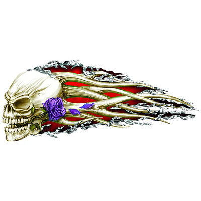 OFK 3D Hellion Tear Skull Vatrena ruža Ogrebotine Pokidane metalne naljepnice za automobil Ogrebotine na poklopcu PVC naljepnice za prtljažnik.