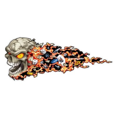 OFK 3D Hellion Tear Skull Vatrena ruža Ogrebotine Pokidane metalne naljepnice za automobil Ogrebotine na poklopcu PVC naljepnice za prtljažnik.