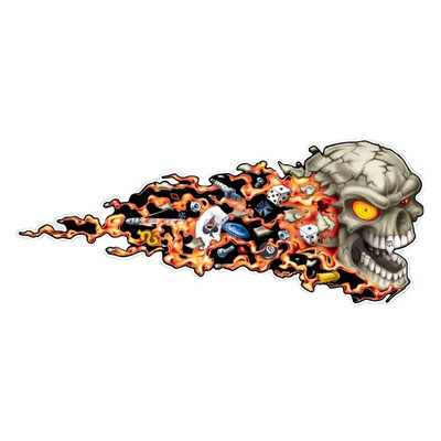 OFK 3D Hellion Tear Skull Vatrena ruža Ogrebotine Pokidane metalne naljepnice za automobil Ogrebotine na poklopcu PVC naljepnice za prtljažnik.