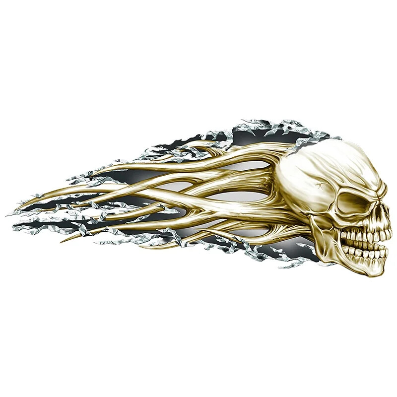 OFK 3D Hellion Tear Skull Vatrena ruža Ogrebotine Pokidane metalne naljepnice za automobil Ogrebotine na poklopcu PVC naljepnice za prtljažnik.