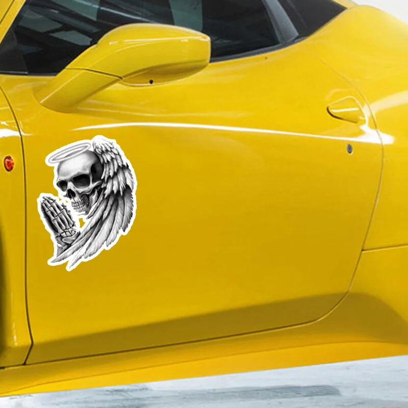 Autocolante pentru mașină Îngeri cu craniu Decorație pentru mașini și motociclete Husă zgârieturi impermeabilă și protecție solară PVC, 13cm*10cm