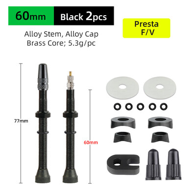 Deemount 2PCS Bicycle Tubeless Tire Presta Valve Brass Core Προαιρετικό στέλεχος από κράμα ορείχαλκου 40/60/80/100/120mm W/ Καπάκι & εργαλείο κράματος