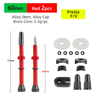 Deemount 2PCS Bicycle Tubeless Tire Presta Valve Brass Core Προαιρετικό στέλεχος από κράμα ορείχαλκου 40/60/80/100/120mm W/ Καπάκι & εργαλείο κράματος