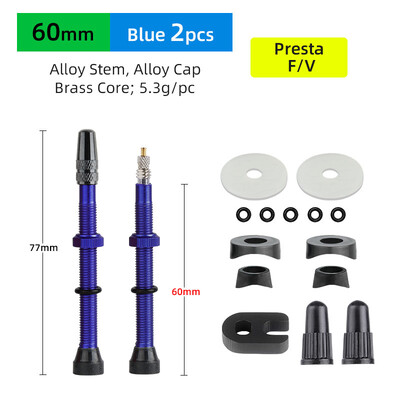 Deemount 2PCS Bicycle Tubeless Tire Presta Valve Brass Core Προαιρετικό στέλεχος από κράμα ορείχαλκου 40/60/80/100/120mm W/ Καπάκι & εργαλείο κράματος