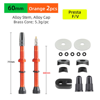 Deemount 2PCS Bicycle Tubeless Tire Presta Valve Brass Core Προαιρετικό στέλεχος από κράμα ορείχαλκου 40/60/80/100/120mm W/ Καπάκι & εργαλείο κράματος