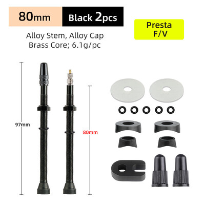 Deemount 2PCS Bicycle Tubeless Tire Presta Valve Brass Core Προαιρετικό στέλεχος από κράμα ορείχαλκου 40/60/80/100/120mm W/ Καπάκι & εργαλείο κράματος