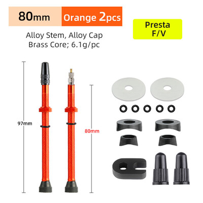 Deemount 2PCS Bicycle Tubeless Tire Presta Valve Brass Core Προαιρετικό στέλεχος από κράμα ορείχαλκου 40/60/80/100/120mm W/ Καπάκι & εργαλείο κράματος