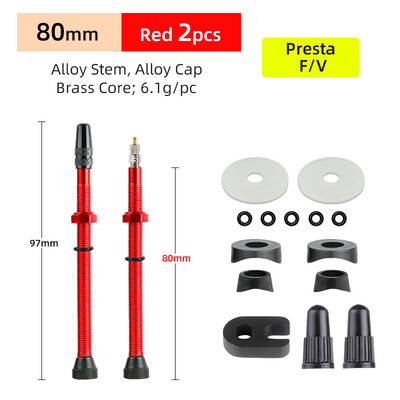 Deemount 2PCS Bicycle Tubeless Tire Presta Valve Brass Core Προαιρετικό στέλεχος από κράμα ορείχαλκου 40/60/80/100/120mm W/ Καπάκι & εργαλείο κράματος