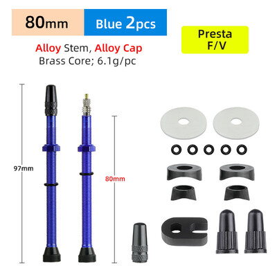 Deemount 2PCS Bicycle Tubeless Tire Presta Valve Brass Core Προαιρετικό στέλεχος από κράμα ορείχαλκου 40/60/80/100/120mm W/ Καπάκι & εργαλείο κράματος