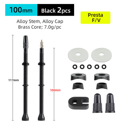 Deemount 2PCS Bicycle Tubeless Tire Presta Valve Brass Core Προαιρετικό στέλεχος από κράμα ορείχαλκου 40/60/80/100/120mm W/ Καπάκι & εργαλείο κράματος