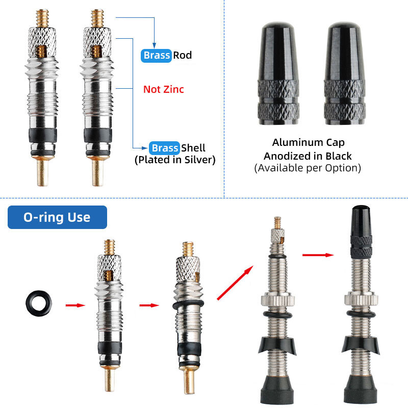 Deemount 2PCS Bicycle Tubeless Tire Presta Valve Brass Core Προαιρετικό στέλεχος από κράμα ορείχαλκου 40/60/80/100/120mm W/ Καπάκι & εργαλείο κράματος