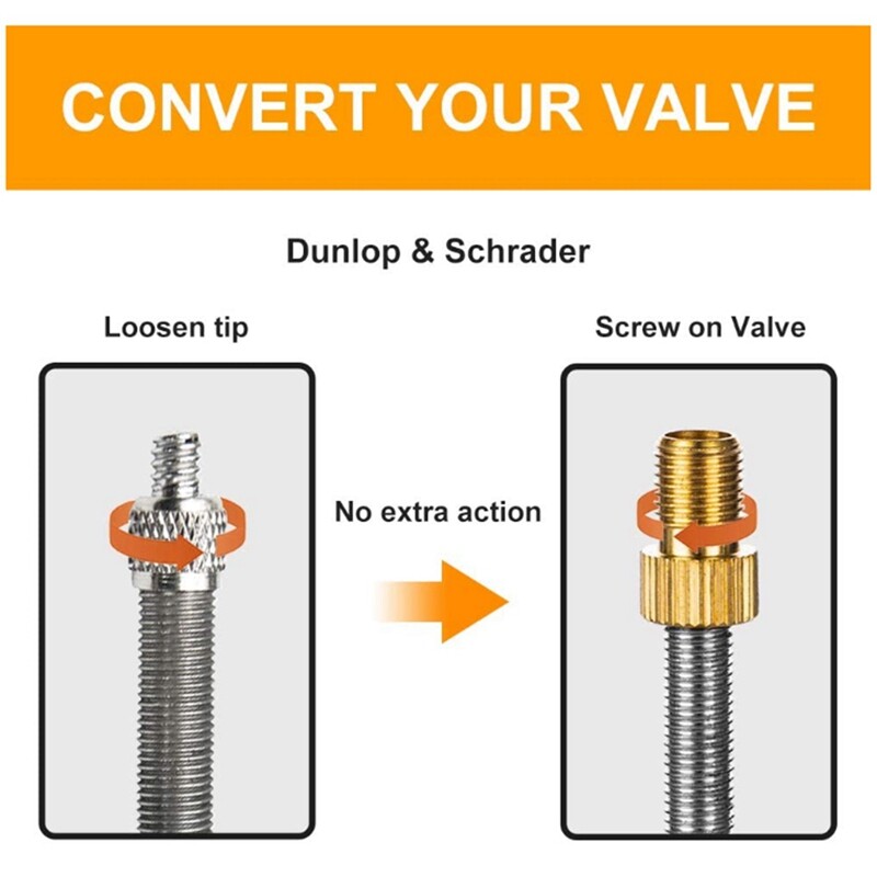 6 vnt. „Presta“ vožtuvo adapteriai, konvertuokite „Presta“ į „Schrader“ adapterį dviračiui, pripūskite padangą naudodami standartinį siurblį