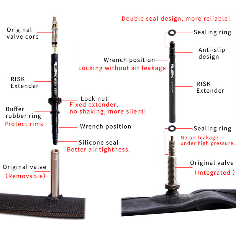 RISK Cestovni bicikl Biciklistički kotač 45 mm 80 mm Francuski ventil Uklonjivi produžetak Presta ventil Kapica produžetka gume Adapter jezgre Produžna šipka