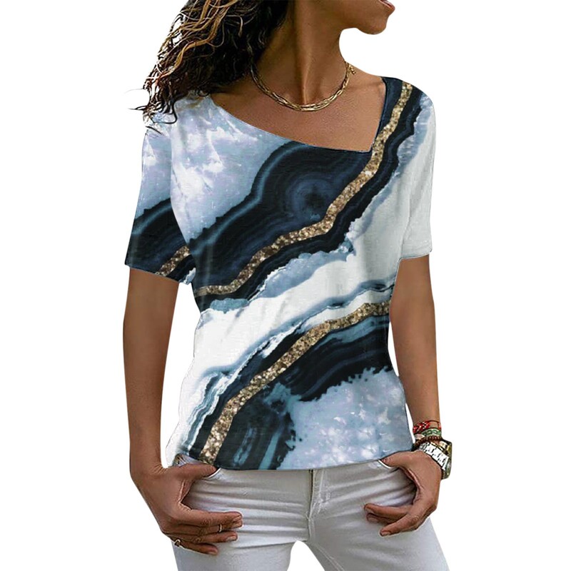 XL prekogranična dostava ženska odjeća s kosim izrezom kratkih rukava 2023 nova ženska ljetna modna odjeća s kosim V izrezom