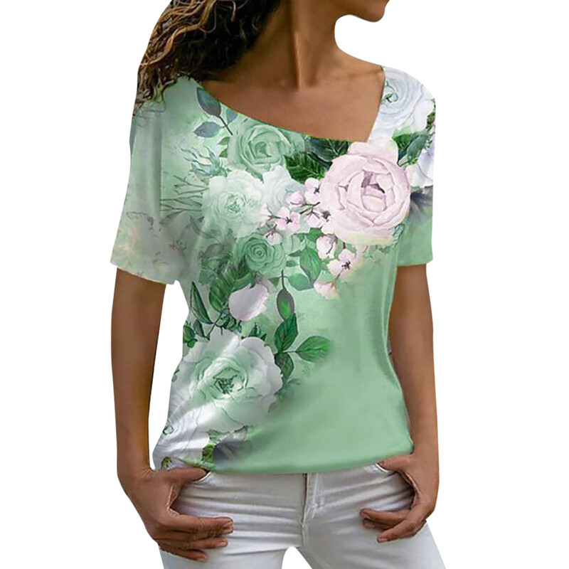 XL prekogranična dostava ženska odjeća s kosim izrezom kratkih rukava 2023 nova ženska ljetna modna odjeća s kosim V izrezom