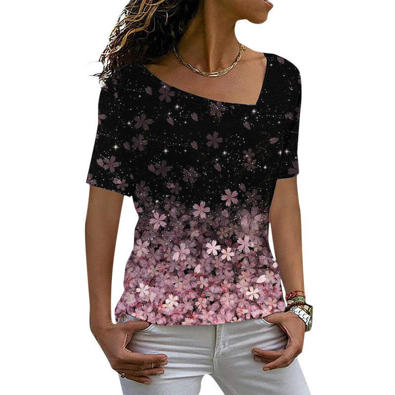 XL prekogranična dostava ženska odjeća s kosim izrezom kratkih rukava 2023 nova ženska ljetna modna odjeća s kosim V izrezom