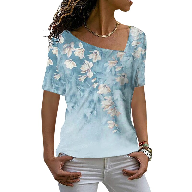 XL prekogranična dostava ženska odjeća s kosim izrezom kratkih rukava 2023 nova ženska ljetna modna odjeća s kosim V izrezom