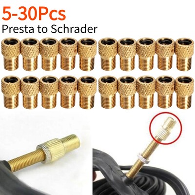 5-30Pcs Bike Valve Adapter Pump Bicycle Convert Presta to Schrader Меден вентил Адаптер Колела Газова дюза Тръба Колоездене Инструмент