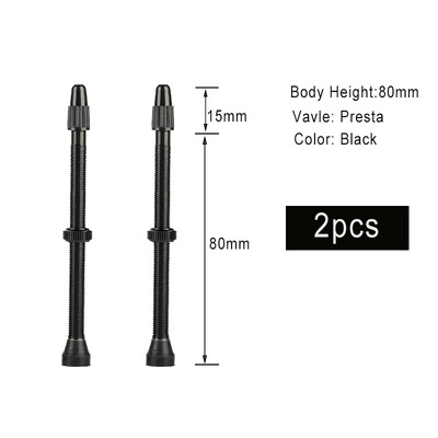 2 buc 44/48/60/80mm valvă de aer fără cameră pentru bicicletă Presta, alamă, aluminiu, supape F/V pentru MTB, bicicletă de drum, miez de anvelopă fără cameră, detașabil