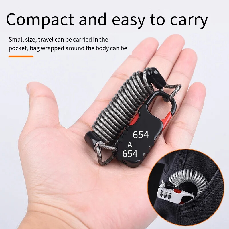 60 * 22 mm bicikl protiv krađe, motocikl, troznamenkasta kombinacija lozinki, sigurnosni kabel, žičano uže, brava za kacigu, sigurnosna brava za uže