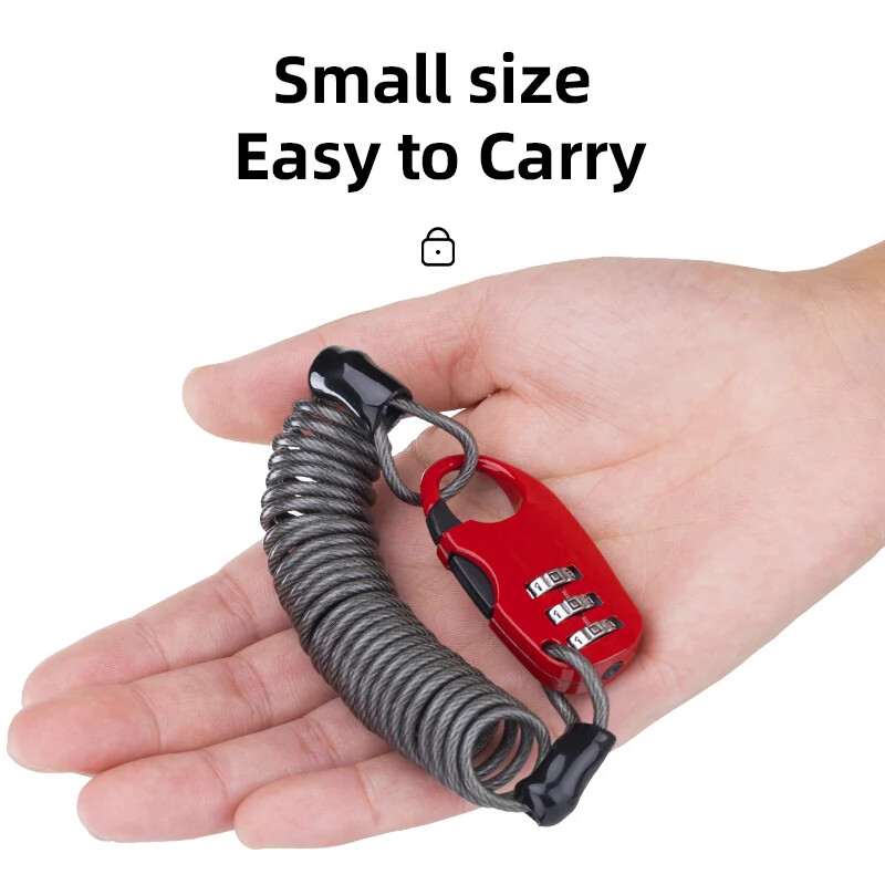 ROCKBROS Brave za kacige Mini brava za bicikle Protuprovalna brava za bicikle Ultralaka fleksibilna brava s lozinkom od 90 cm Brava za biciklističku moto kacigu