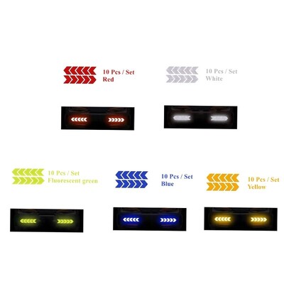 10 vnt Automobilių įspėjimo atspindintis lipdukas dviračio rėmo lipdukas rodyklės dekoravimas fluorescencinės juostos buferio bagažinės dviračių šviečianti apsauga