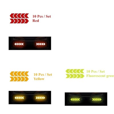10 vnt Automobilių įspėjimo atspindintis lipdukas dviračio rėmo lipdukas rodyklės dekoravimas fluorescencinės juostos buferio bagažinės dviračių šviečianti apsauga