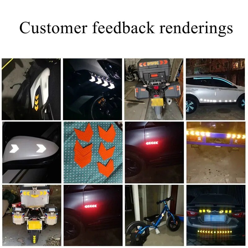 10 vnt Automobilių įspėjimo atspindintis lipdukas dviračio rėmo lipdukas rodyklės dekoravimas fluorescencinės juostos buferio bagažinės dviračių šviečianti apsauga
