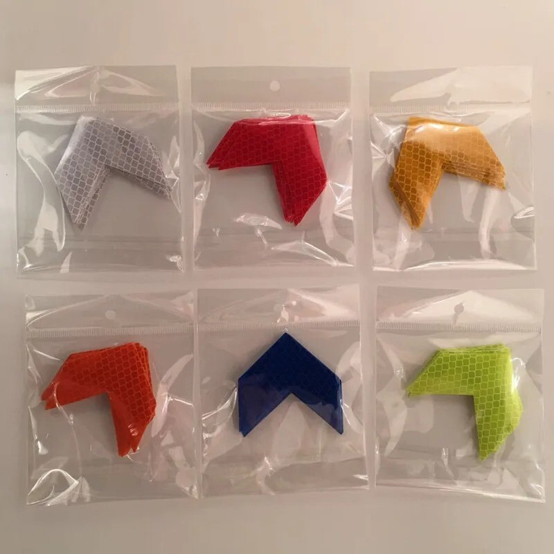 10 vnt Automobilių įspėjimo atspindintis lipdukas dviračio rėmo lipdukas rodyklės dekoravimas fluorescencinės juostos buferio bagažinės dviračių šviečianti apsauga