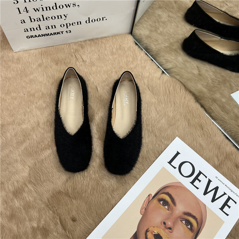 Maigs pasaku stils! ~Rudens jauna stila plīša edamame sieviešu ūdeles vienvietīgas kurpes plīša vecmāmiņas kurpes plakanas zoles dubultās slinkas kurpes