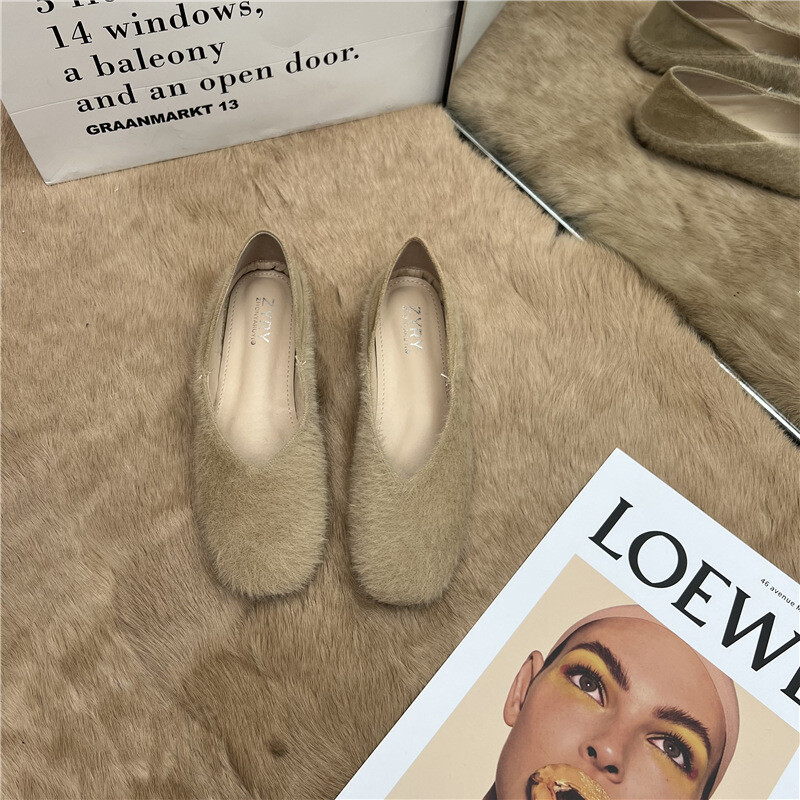 Maigs pasaku stils! ~Rudens jauna stila plīša edamame sieviešu ūdeles vienvietīgas kurpes plīša vecmāmiņas kurpes plakanas zoles dubultās slinkas kurpes