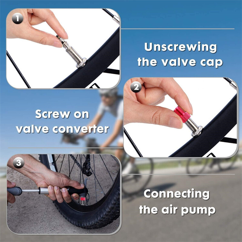 10 vnt Aliuminio lydinio dviračio vožtuvo adapteris Konvertuokite Presta į Schrader vožtuvą dviračio siurblio oro antgalio vamzdžio įrankiai dviračių priedai