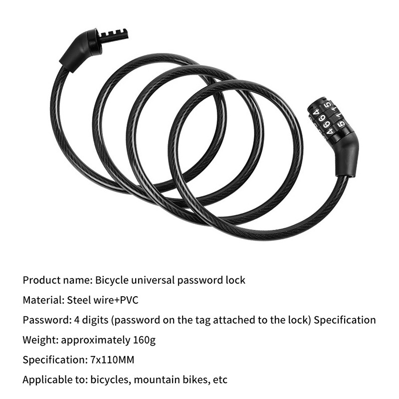 1 m bicikla s 4 znaka, nepromjenjiva lozinka, brava, brava od čelične žice, protuprovalna brava, dodaci za bicikle