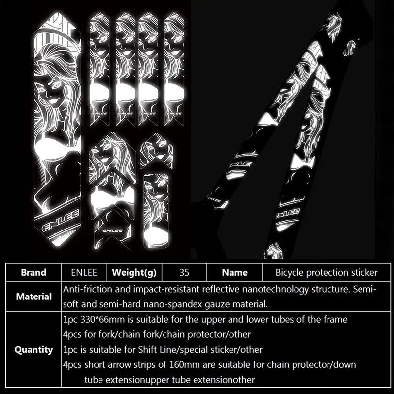 ENLEE Naljepnica okvira bicikla Decal Reflektirajuće naljepnice DIY Zaštitna traka okvira bicikla Okvir cestovnog bicikla Ljepljivi zaštitni poklopac