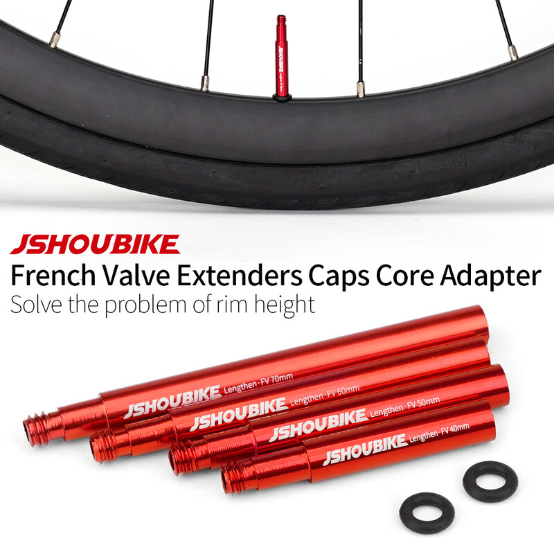 JSHOU BIKE Extensoare de supapă franceză Capace Adaptor de bază RED și NEGRU Tijă din aliaj 40 60 80 100 120 mm cu capac și unealtă din aliaj
