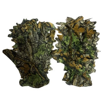 1 Pair 3D Jungle Hunting Gloves Suit Camouflage Gloves Bionic Leafy Camouflage Headwear for Jungle Wildlife Photography Camo