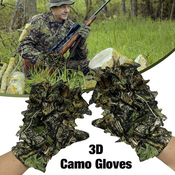 1 Pair 3D Jungle Hunting Gloves Suit Camouflage Gloves Bionic Leafy Camouflage Headwear for Jungle Wildlife Photography Camo