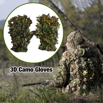 Hunting Ghillie Gloves 3D Bionic Leafy Camouflage HeadwearCamouflage Suit Gloves For Jungle Wildlife Photography Turkey Camo