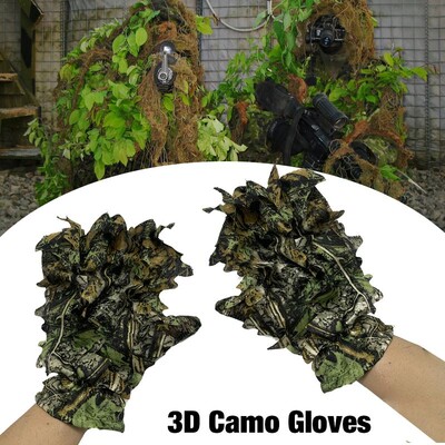 Medību Ghillie cimdi 3D bioniski lapu maskēšanās galvassegaKamuflāžas tērpi cimdi džungļu savvaļas fotografēšanai Turkey Camo