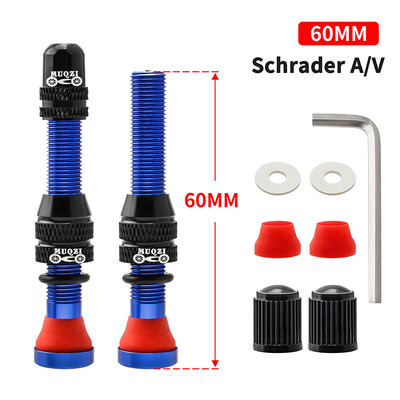 MUQZI 2PCS 60 mm Schrader ventil MTB cestovni bicikl A/V ventil s obručima bez zračnica CNC ventil za kotače za gume bez zračnica Dodaci za biciklizam