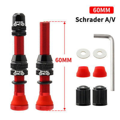 MUQZI 2PCS 60 mm Schrader ventil MTB cestovni bicikl A/V ventil s obručima bez zračnica CNC ventil za kotače za gume bez zračnica Dodaci za biciklizam